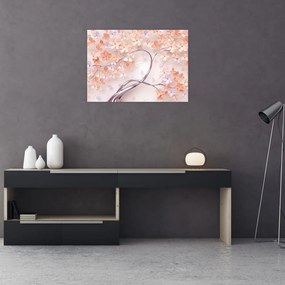 Tablou pe sticlă florilor de pom din coral - abstract (70x50 cm)