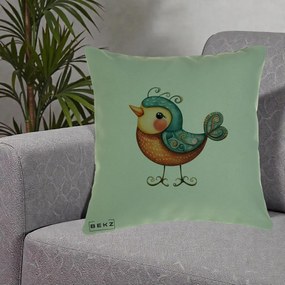 Perna Decorativa Pasare Ornamentala Folk Art, 40x40 cm, Verde, Husa Detasabila, Perna Inclusa, BEKZ®