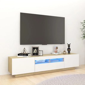 Comoda TV cu lumini LED, alb si stejar sonoma, 180x35x40 cm alb si stejar sonoma, 1