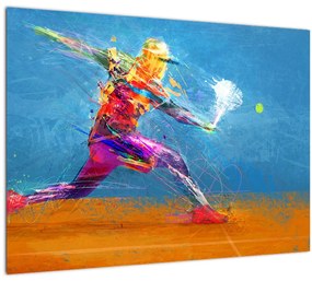 Tablou pe sticlă - Jucător de tenis pictat (70x50 cm)