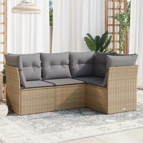 vidaXL Set canapele de grădină, 4 piese, cu perne, bej, poliratan