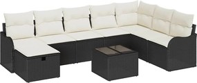 vidaXL Set de canapele pentru grădină cu pernă 9 pcs Negru Rattan poli