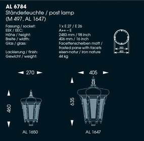 Stalp iluminat exterior din fier forjat, inaltime 247cm, AL 6784