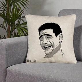 Perna Decorativa Yao Ming Meme, 40x40 cm, Bej Canapea, Husa Detasabila, Perna Inclusa, BEKZ®