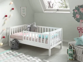Pat Toddler alb pentru copii mici, 70 x 140 cm, cu laturi înalte pentru siguranță – Vipack