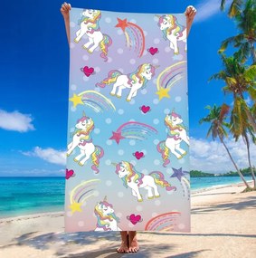 Prosop plaja UNICORN PONNY 100x180 cm colorat, 100% microfibra