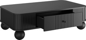 Măsuță de cafea Vesper 103x60 cm cu sertar - negru / mânere negre / picioare sferice