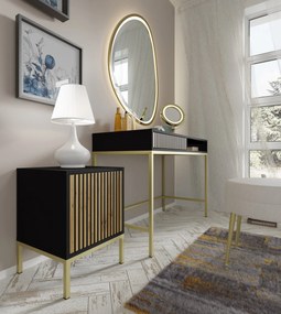 Măsuță consolă F Rowanna (Negru + Stejar artisan + Auriu). 1125087