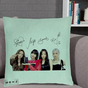 Perna Personalizata K-pop BLACKPINK Semnaturi, 40x40 cm, Verde Menta, Husa Detasabila, Perna Inclusa, BEKZ®