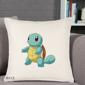 Perna Personalizata Squirtle Pokemon, 40x40 cm, Crem Reliefat, Husa Detasabila, Perna Inclusa, BEKZ®