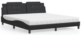 vidaXL Pat cu saltea, negru, 180x200 cm, piele ecologică