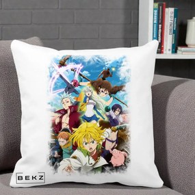 Perna Personalizata Nanatsu no Taizai Cele Sapte Pacate Mortale Anime, 40x40 cm, Alba Mata, Husa Detasabila, Perna Inclusa, BEKZ®