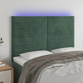 vidaXL Tăblie de pat cu LED, verde închis, 144x5x118/128 cm, catifea