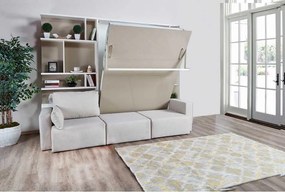 Set pat rabatabil dublu cu somiera inclusa, Canapea si Biblioteci - ROYAL ELEGANCE SET (150X200 (Culoare tapiterie stofa canapea: Ketor 9 (Albastru),