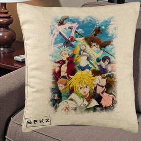Perna Personalizata Nanatsu no Taizai Cele Sapte Pacate Mortale Anime, 40x40 cm, Bej, Husa Detasabila, Perna Inclusa, BEKZ®