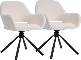 Set de 2 scaune de dining moderne, tapițate în sherpa, cu cotiere și funcție rotativă, Alb