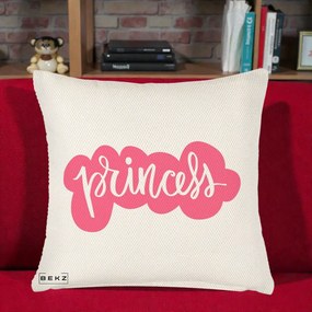 Perna Decorativa Princess Text Roz, 40x40 cm, Crem Reliefat, Husa Detasabila, Perna Inclusa, BEKZ®