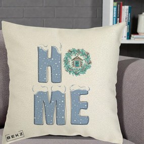 Perna Decorativa HOME Iarna cu Coroana, 40x40 cm, Ecru, Husa Detasabila, Perna Inclusa, BEKZ®