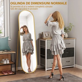 HOMCOM Oglindă Înaltă cu Cadru de Susținere, Oglindă Ovală pentru Dormitor sau Living, 40x4x160 cm, Auriu | Aosom Romania
