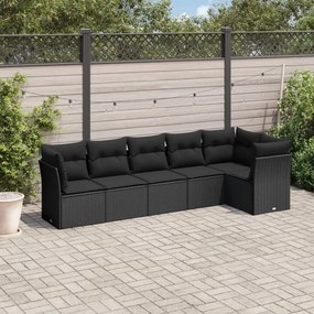 3249494 vidaXL Set mobilier de grădină cu perne, 6 piese, negru, poliratan