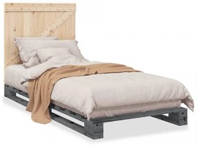 Cadru de pat cu tăblie, gri, 90x200 cm, lemn masiv de pin