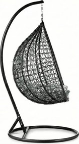 Scaun negru suspendat KOKON cu suport, perna verde-alb