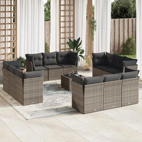 vidaXL Set mobilier de grădină cu perne, 13 piese, gri, poliratan