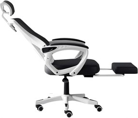 Scaun ergonomic cu suport lombar, pivotant 360°, tetieră reglabilă, suport pentru picioare, Mesh, Alb/Negru