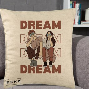 Perna Decorativa Dream Couple Aesthetic, 40x40 cm, Bej, Husa Detasabila, Perna Inclusa, BEKZ®