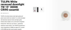 Spot LED incastrabil TULIPA White recessed downlight 7W 15° 3000K CRI90 casambi