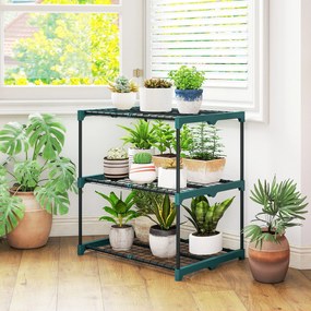 Outsunny Suport pentru plante cu 3 etaje, suport flori de 72 cm pentru interior și exterior, raft pentru plante din oțel Verde închis | Aosom Romania