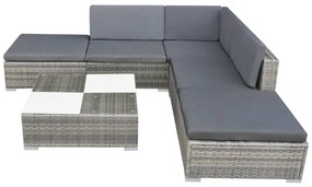 Set mobilier de gradina cu perne, 6 piese, gri, poliratan