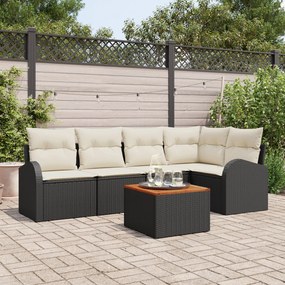 vidaXL Set de canapea cu 6 piese cu perne Negru Ratan Acacia
