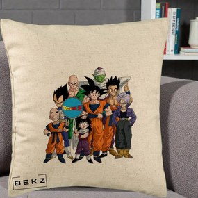 Perna Personalizata Dragon Ball Z Grup Complet, 40x40 cm, Bej, Husa Detasabila, Perna Inclusa, BEKZ®