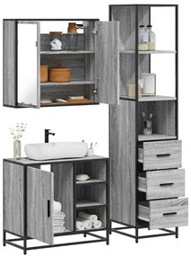 vidaXL Set mobilier de baie, 3 piese, gri sonoma, lemn prelucrat