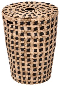 Coș de rufe din bambus, 60 L, cu model negru