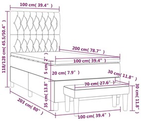Pat box spring cu saltea, gri deschis, 100x200 cm, textil Gri deschis, 100 x 200 cm, Design cu nasturi