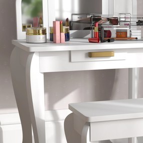 HOMCOM Măsuță pentru copii cu oglindă și taburet Măsuță de toaletă pentru fete 3-6 ani cu sertar alb | Aosom Romania