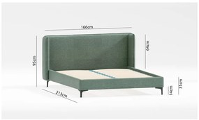 Pat matrimonial verde tapițat cu somieră 160x200 cm Basti – Ropez