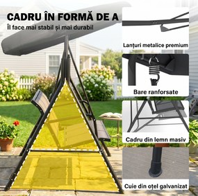Outsunny Leagăn de Grădină pentru 3 Persoane cu Acoperiș, Șezut Respirabil și Cadru din Oțel, Negru | Aosom Romania