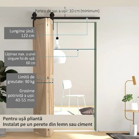 HOMCOM Set pentru Ușă Glisantă din Oțel Carbonat Negru 122x0.5x4 cm | Aosom Romania