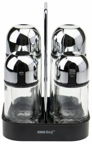 Set de dressing Kinghoff KH 1647, borcan Oliver, sare si piper, sticla, suport, negru