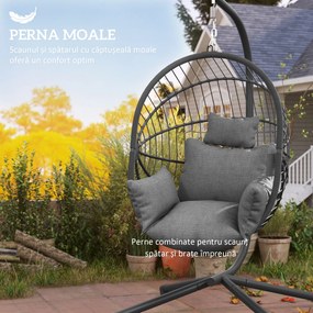 Outsunny Scaun Suspendat Ou, Inclusiv Pernă, Fotoliu, 120 cm x 106 cm x 188 cm, Gri | Aosom Romania