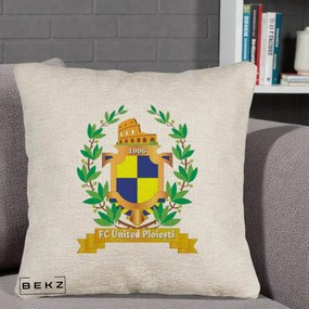 Perna Personalizata FC United Ploiesti 1906 Fotbal, 40x40 cm, Bej Canapea, Husa Detasabila, Perna Inclusa, BEKZ®