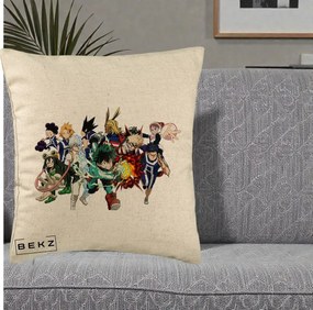 Perna Personalizata My Hero Academia Clasa 1-A Complet, 40x40 cm, Bej, Husa Detasabila, Perna Inclusa, BEKZ®