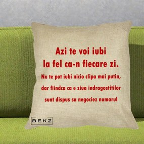 Cadou pentru Iubita - Perna Personalizata Azi Te Voi Iubi, 40x40 cm, Crem, Husa Detasabila, Perna Inclusa, BEKZ®