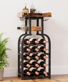 RVI201 - Rafturi Vin, 40 cm, depozitare vin, raft stil industrial, bucatarie, living, dining - Negru - Maro