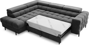 Colțar gri închis extensibil/cu spațiu de depozitare cu tapițerie din catifea (cu colț pe partea stângă/în formă de ”L”) Ferucce – ELTAP