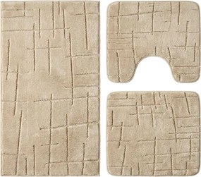 Set covoare baie antiderapante, 3 piese, bej, textura soft crestata