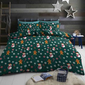 Set de lenjerii de pat din bumbac OM DE ZAPADA SI TURTA DULCE verde + cearsaf Jersey EXCLUSIVE 90x200cm alb, pat de o persoana